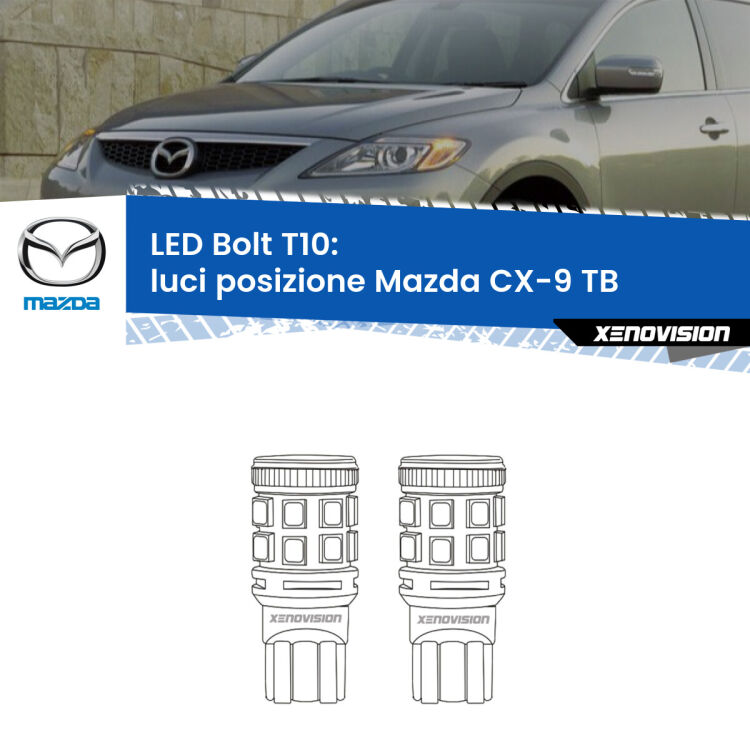 <strong>Luci posizione LED per Mazda CX-9</strong> TB 2006-2015. Coppia lampade <strong>T10</strong> modello Bolt canbus.