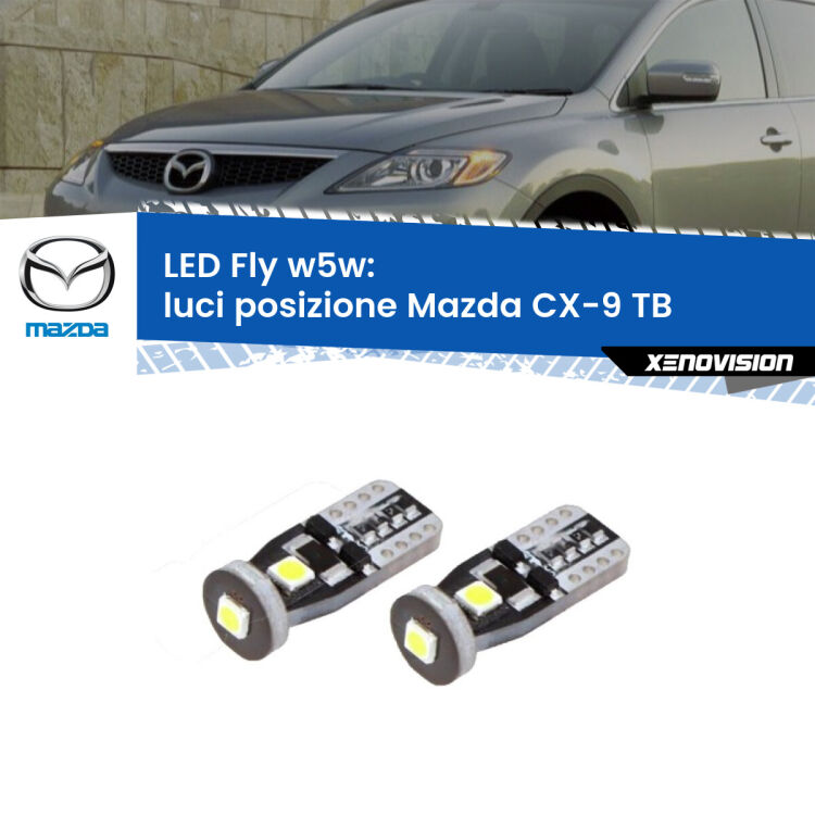 <strong>luci posizione LED per Mazda CX-9</strong> TB 2006-2015. Coppia lampadine <strong>w5w</strong> Canbus compatte modello Fly Xenovision.