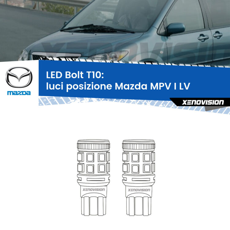 <strong>Luci posizione LED per Mazda MPV I</strong> LV 1988-1999. Coppia lampade <strong>T10</strong> modello Bolt canbus.