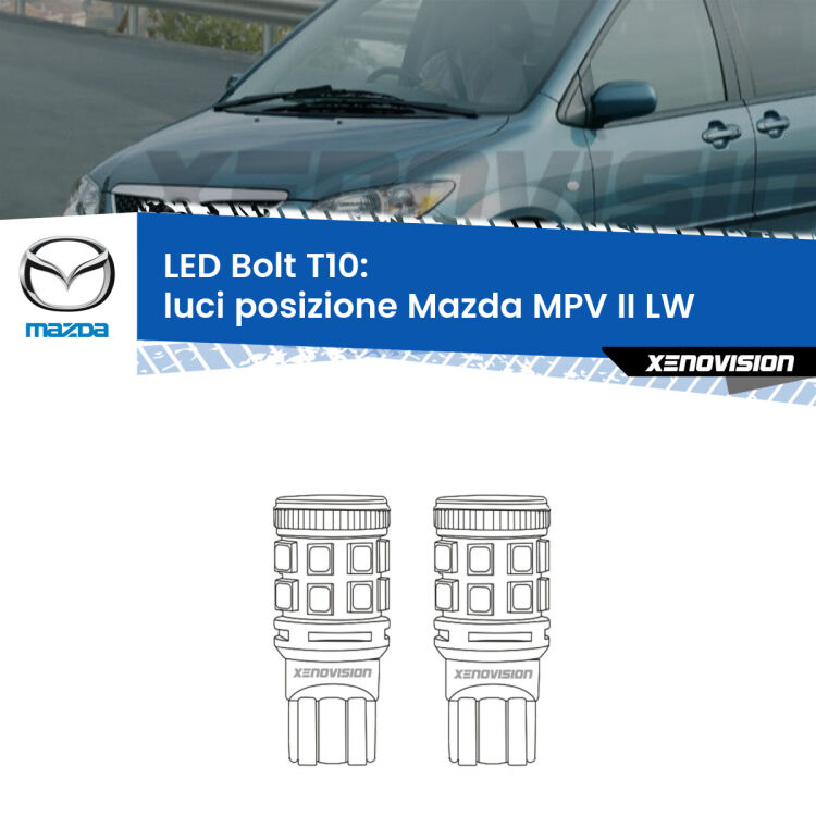 <strong>Luci posizione LED per Mazda MPV II</strong> LW 1999-2006. Coppia lampade <strong>T10</strong> modello Bolt canbus.