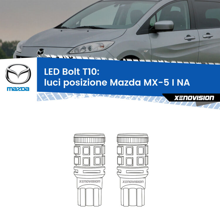 <strong>Luci posizione LED per Mazda MX-5 I</strong> NA 1990-1998. Coppia lampade <strong>T10</strong> modello Bolt canbus.