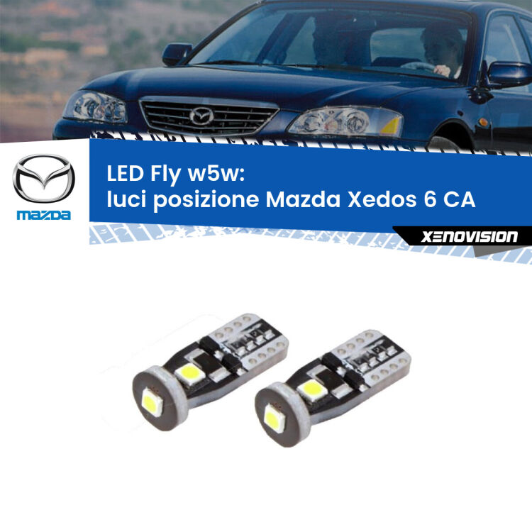 <strong>luci posizione LED per Mazda Xedos 6</strong> CA 1992-1999. Coppia lampadine <strong>w5w</strong> Canbus compatte modello Fly Xenovision.