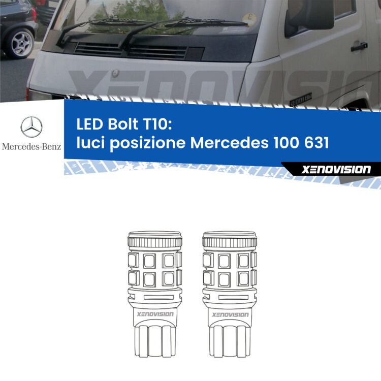 <strong>Luci posizione LED per Mercedes 100</strong> 631 restyling. Coppia lampade <strong>T10</strong> modello Bolt canbus.