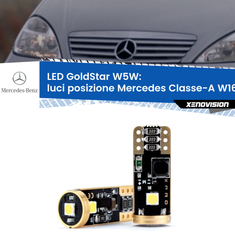 <strong>Luci posizione LED Mercedes Classe-A</strong> W168 1997-2004: ottima luminosità a 360 gradi. Si inseriscono ovunque. Canbus, Top Quality.