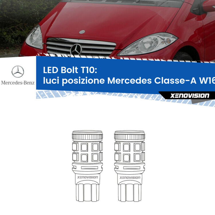 <strong>Luci posizione LED per Mercedes Classe-A</strong> W169 2004-2012. Coppia lampade <strong>T10</strong> modello Bolt canbus.