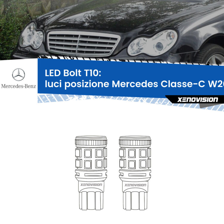 <strong>Luci posizione LED per Mercedes Classe-C</strong> W203 2000-2007. Coppia lampade <strong>T10</strong> modello Bolt canbus.