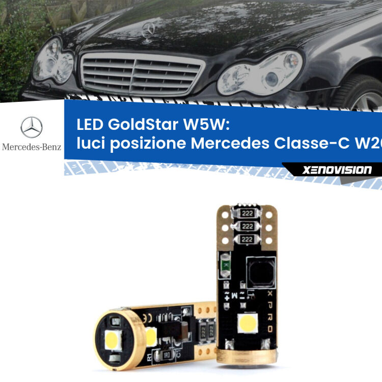 <strong>Luci posizione LED Mercedes Classe-C</strong> W203 2000-2007: ottima luminosità a 360 gradi. Si inseriscono ovunque. Canbus, Top Quality.