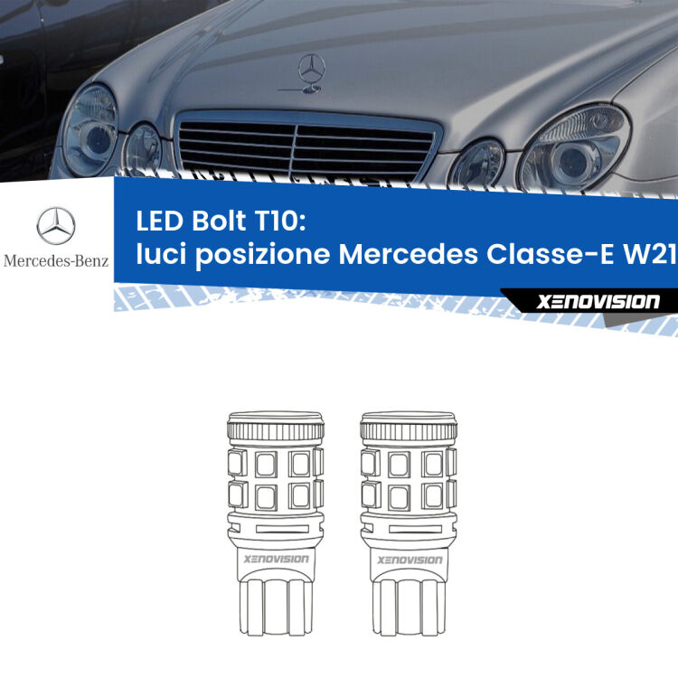 <strong>Luci posizione LED per Mercedes Classe-E</strong> W211 2002-2006. Coppia lampade <strong>T10</strong> modello Bolt canbus.