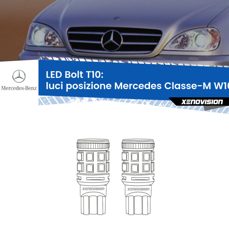 <strong>Luci posizione LED per Mercedes Classe-M</strong> W163 1998-2005. Coppia lampade <strong>T10</strong> modello Bolt canbus.