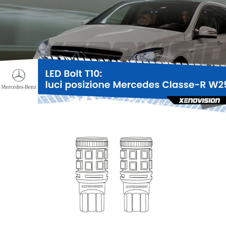 <strong>Luci posizione LED per Mercedes Classe-R</strong> W251, V251 2006-2014. Coppia lampade <strong>T10</strong> modello Bolt canbus.