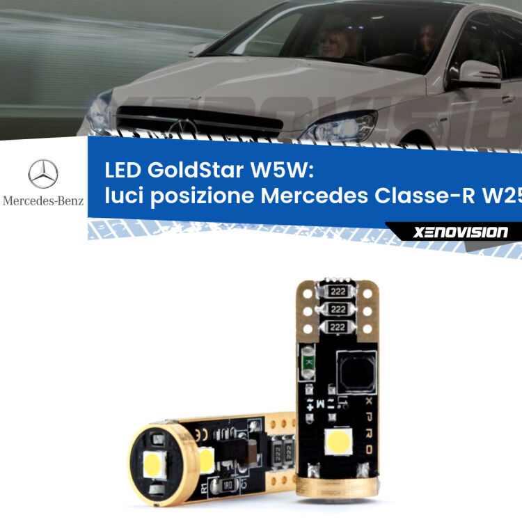 <strong>Luci posizione LED Mercedes Classe-R</strong> W251, V251 2006-2014: ottima luminosità a 360 gradi. Si inseriscono ovunque. Canbus, Top Quality.