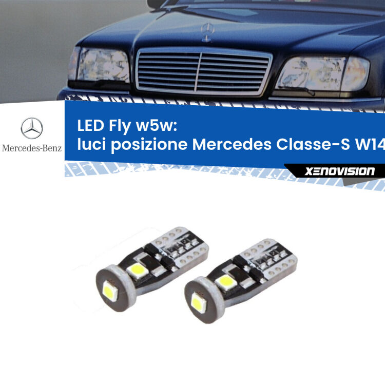 <strong>luci posizione LED per Mercedes Classe-S</strong> W140 1991-1998. Coppia lampadine <strong>w5w</strong> Canbus compatte modello Fly Xenovision.