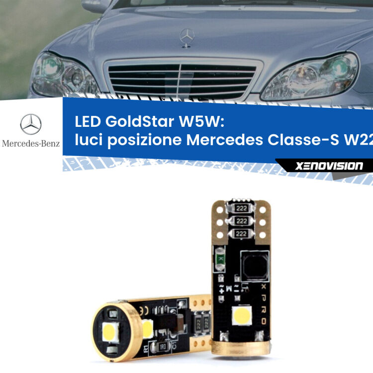 <strong>Luci posizione LED Mercedes Classe-S</strong> W220 1998-2005: ottima luminosità a 360 gradi. Si inseriscono ovunque. Canbus, Top Quality.