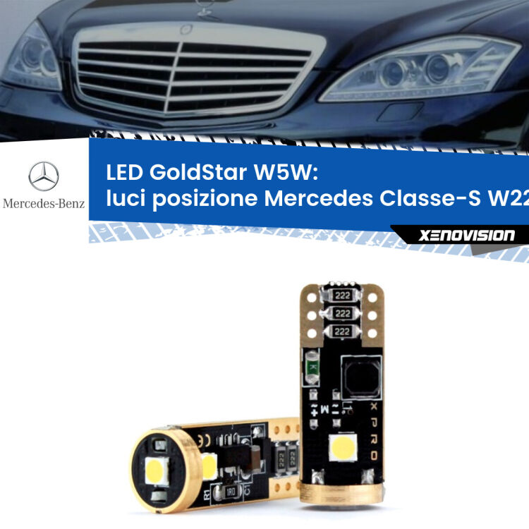 <strong>Luci posizione LED Mercedes Classe-S</strong> W221 2005-2013: ottima luminosità a 360 gradi. Si inseriscono ovunque. Canbus, Top Quality.