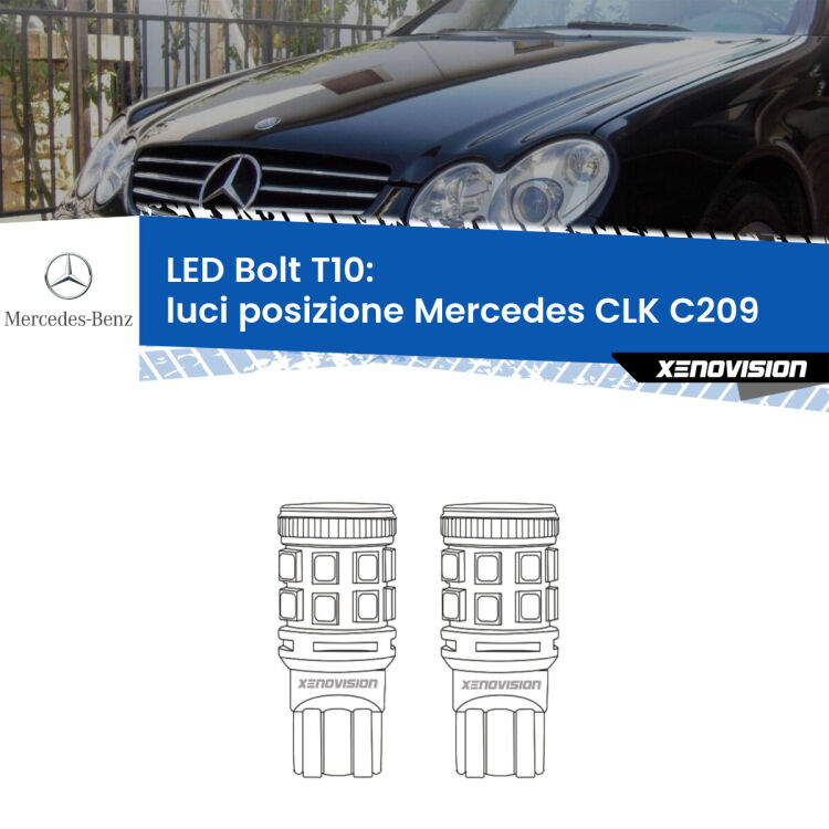 <strong>Luci posizione LED per Mercedes CLK</strong> C209 2002-2009. Coppia lampade <strong>T10</strong> modello Bolt canbus.