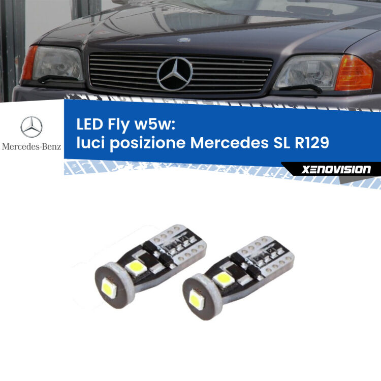 <strong>luci posizione LED per Mercedes SL</strong> R129 1989-2001. Coppia lampadine <strong>w5w</strong> Canbus compatte modello Fly Xenovision.