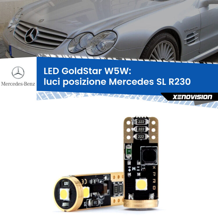 <strong>Luci posizione LED Mercedes SL</strong> R230 2001-2012: ottima luminosità a 360 gradi. Si inseriscono ovunque. Canbus, Top Quality.