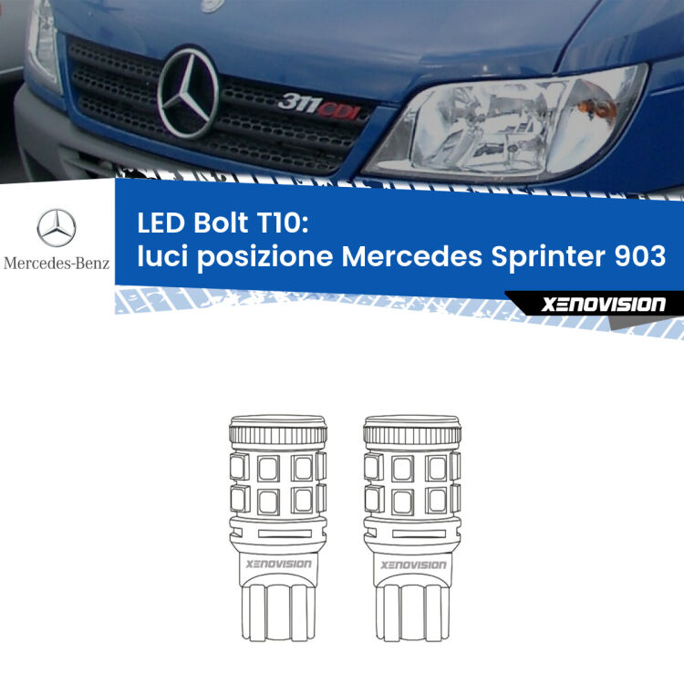 <strong>Luci posizione LED per Mercedes Sprinter</strong> 903 1995-2006. Coppia lampade <strong>T10</strong> modello Bolt canbus.