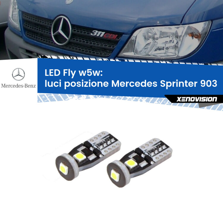 <strong>luci posizione LED per Mercedes Sprinter</strong> 903 1995-2006. Coppia lampadine <strong>w5w</strong> Canbus compatte modello Fly Xenovision.