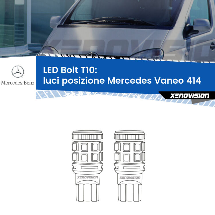 <strong>Luci posizione LED per Mercedes Vaneo</strong> 414 2002-2005. Coppia lampade <strong>T10</strong> modello Bolt canbus.