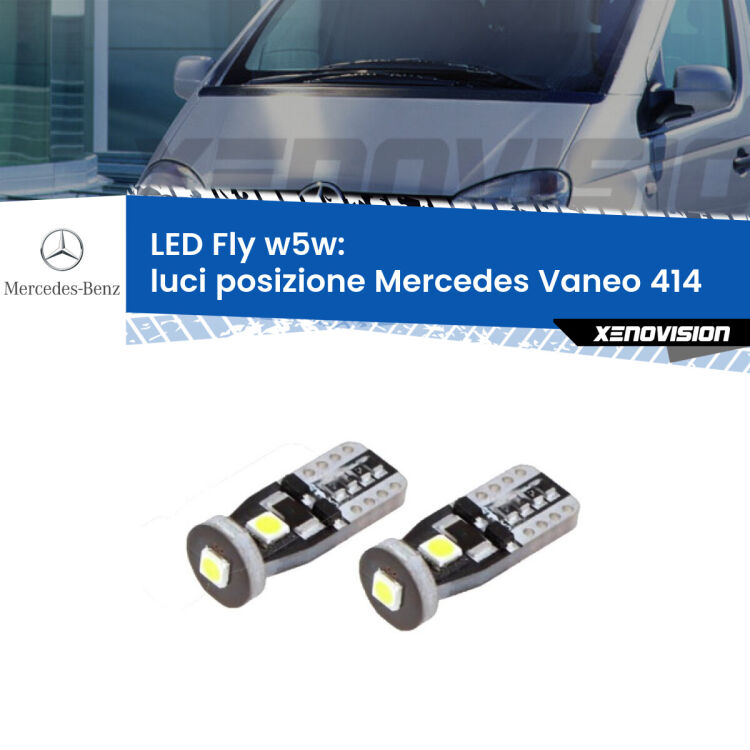 <strong>luci posizione LED per Mercedes Vaneo</strong> 414 2002-2005. Coppia lampadine <strong>w5w</strong> Canbus compatte modello Fly Xenovision.