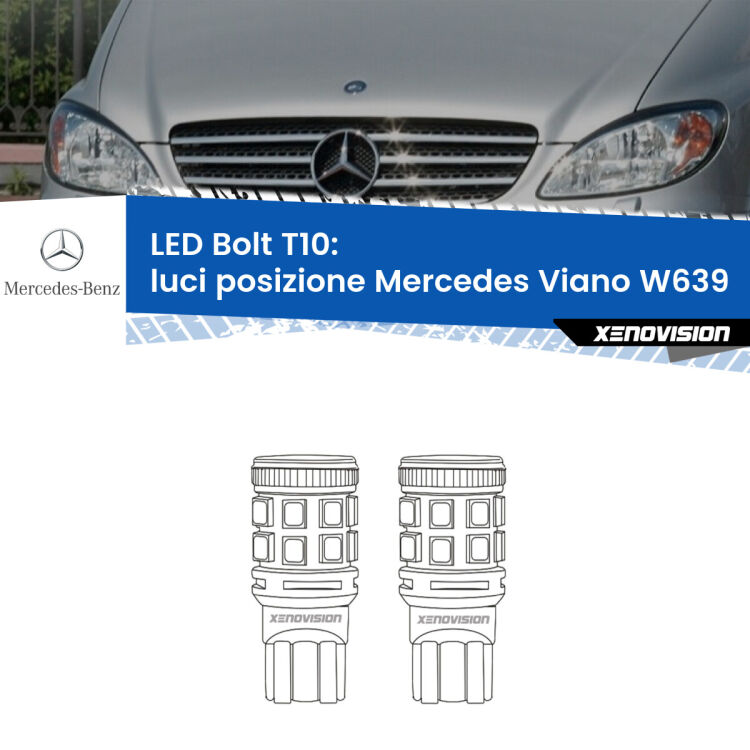 <strong>Luci posizione LED per Mercedes Viano</strong> W639 2003-2007. Coppia lampade <strong>T10</strong> modello Bolt canbus.