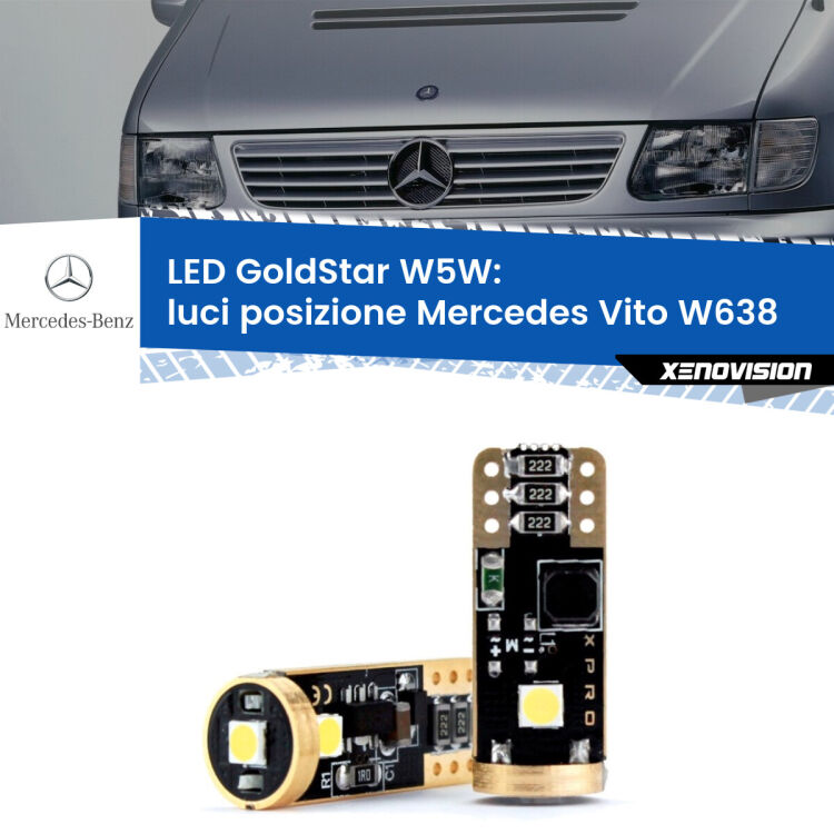 <strong>Luci posizione LED Mercedes Vito</strong> W638 1996-2003: ottima luminosità a 360 gradi. Si inseriscono ovunque. Canbus, Top Quality.