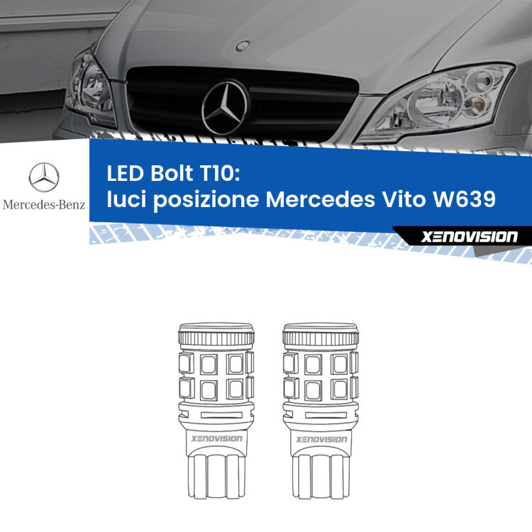 <strong>Luci posizione LED per Mercedes Vito</strong> W639 2003-2012. Coppia lampade <strong>T10</strong> modello Bolt canbus.