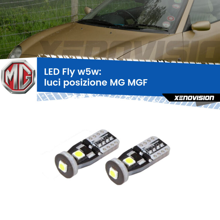 <strong>luci posizione LED per MG MGF</strong>  1995-2002. Coppia lampadine <strong>w5w</strong> Canbus compatte modello Fly Xenovision.