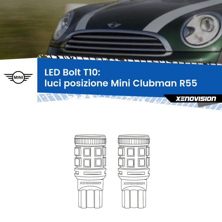 <strong>Luci posizione LED per Mini Clubman</strong> R55 2007-2015. Coppia lampade <strong>T10</strong> modello Bolt canbus.