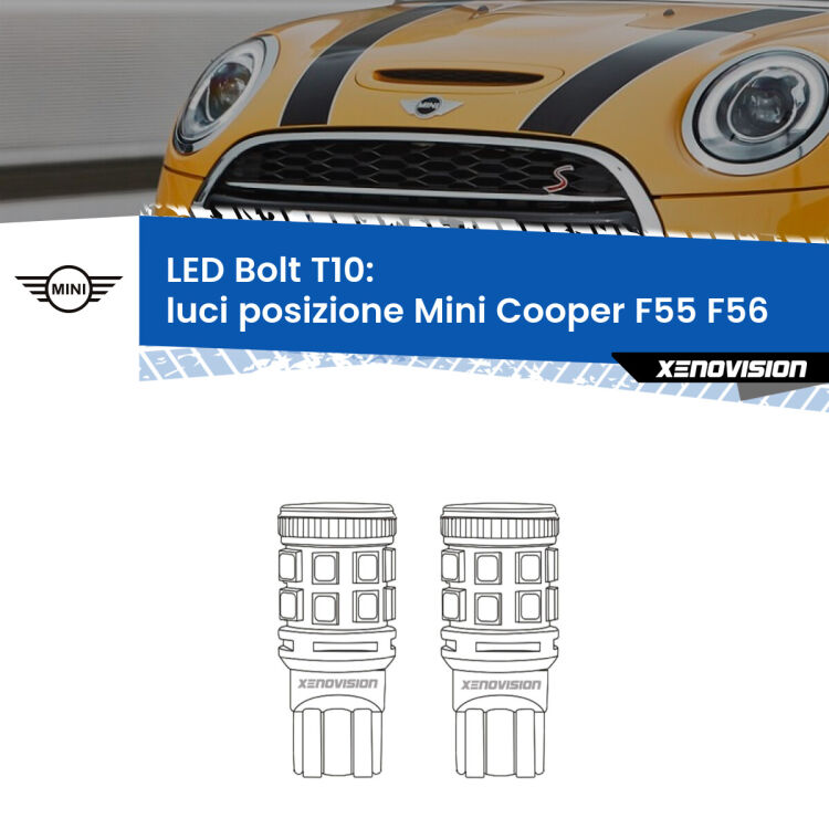 <strong>Luci posizione LED per Mini Cooper</strong> F55 F56 2013-2017. Coppia lampade <strong>T10</strong> modello Bolt canbus.