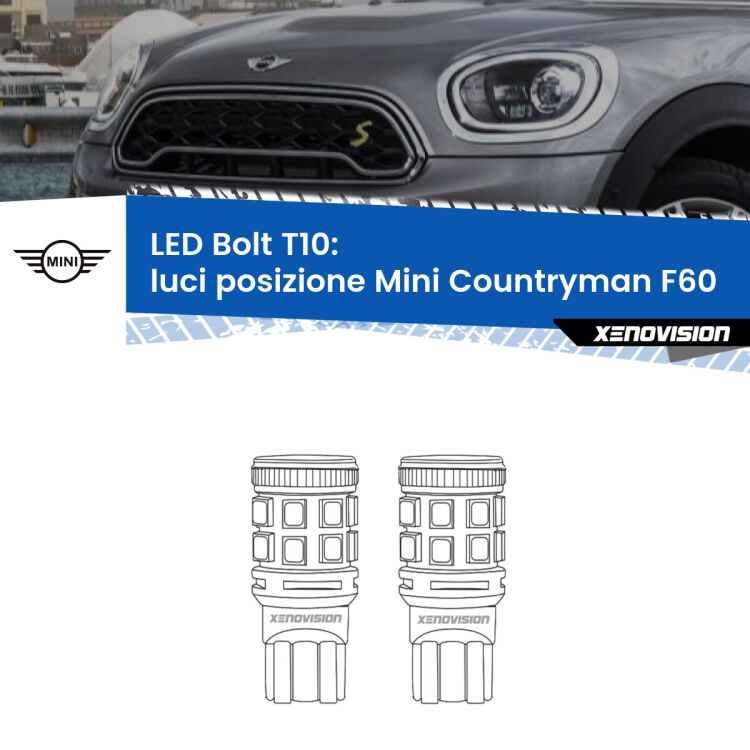 <strong>Luci posizione LED per Mini Countryman</strong> F60 2016-2019. Coppia lampade <strong>T10</strong> modello Bolt canbus.