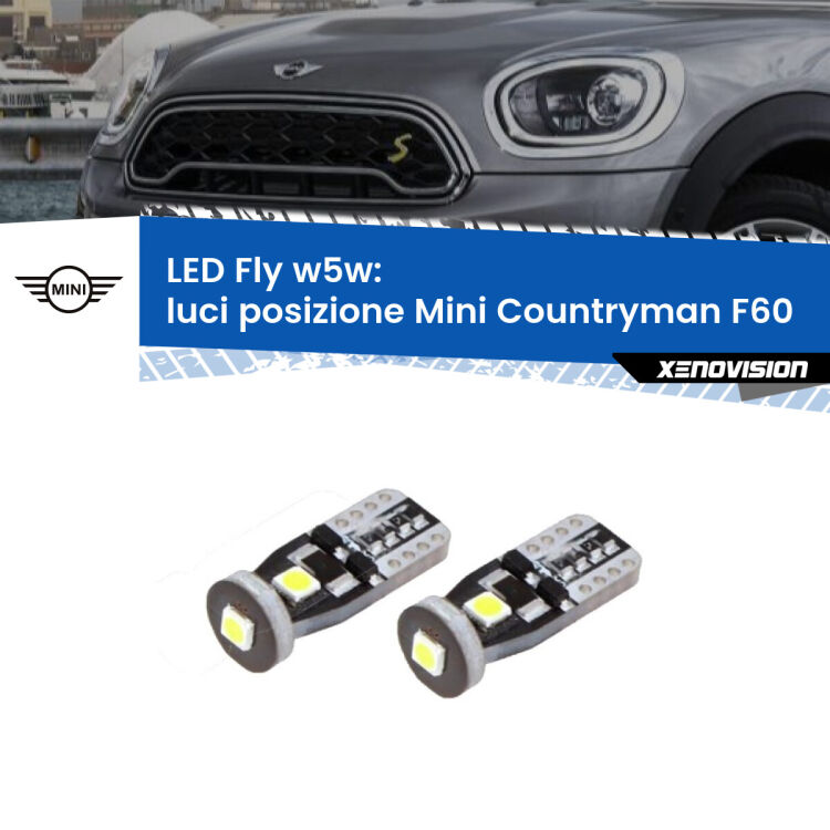 <strong>luci posizione LED per Mini Countryman</strong> F60 2016-2019. Coppia lampadine <strong>w5w</strong> Canbus compatte modello Fly Xenovision.