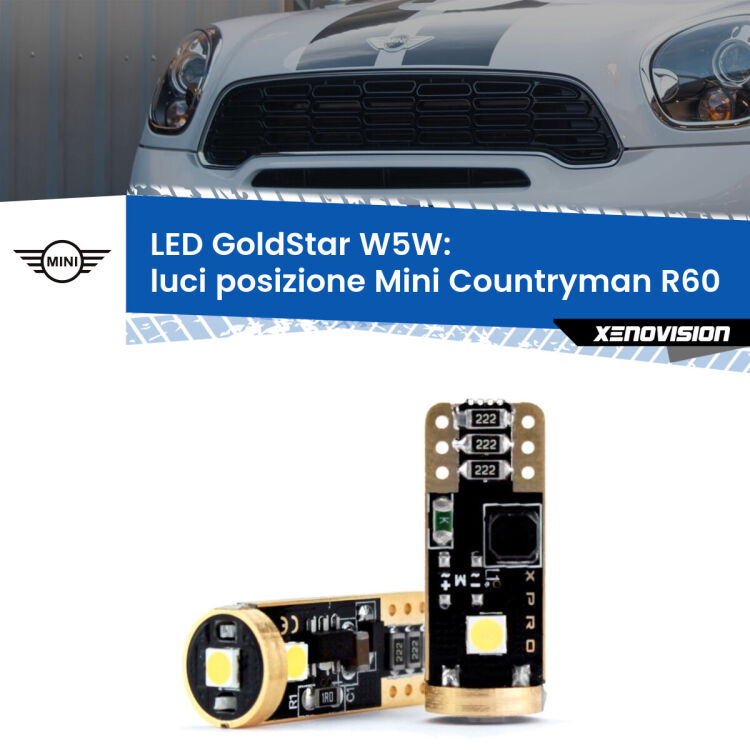 <strong>Luci posizione LED Mini Countryman</strong> R60 2010-2016: ottima luminosità a 360 gradi. Si inseriscono ovunque. Canbus, Top Quality.