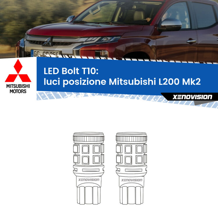 <strong>Luci posizione LED per Mitsubishi L200</strong> Mk2 1986-1996. Coppia lampade <strong>T10</strong> modello Bolt canbus.