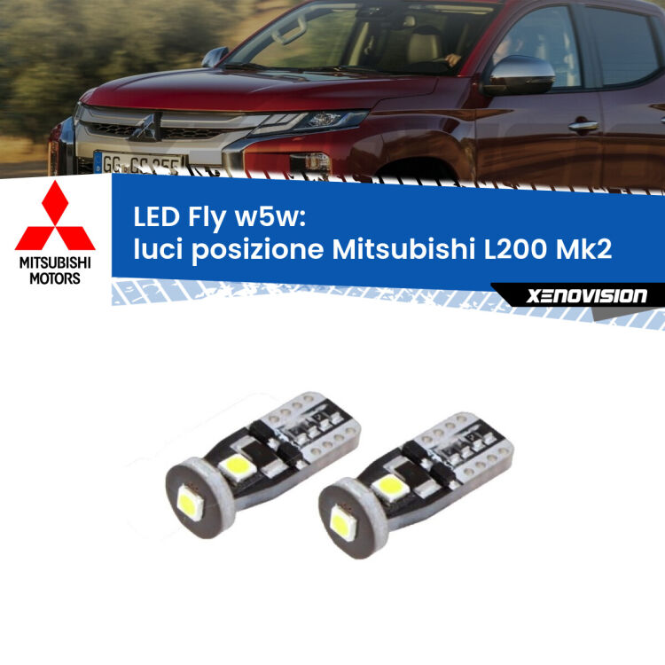 <strong>luci posizione LED per Mitsubishi L200</strong> Mk2 1986-1996. Coppia lampadine <strong>w5w</strong> Canbus compatte modello Fly Xenovision.