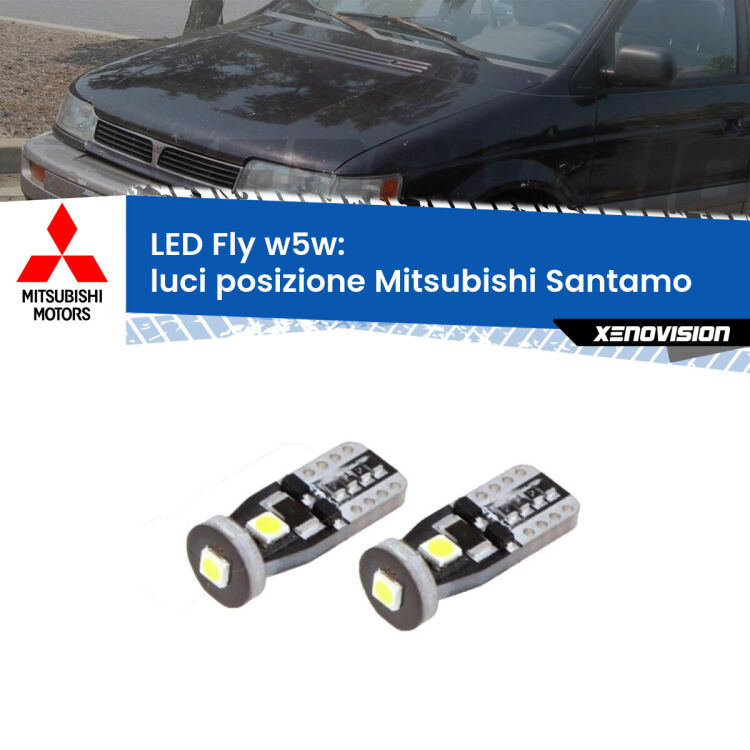 <strong>luci posizione LED per Mitsubishi Santamo</strong>  1999-2004. Coppia lampadine <strong>w5w</strong> Canbus compatte modello Fly Xenovision.