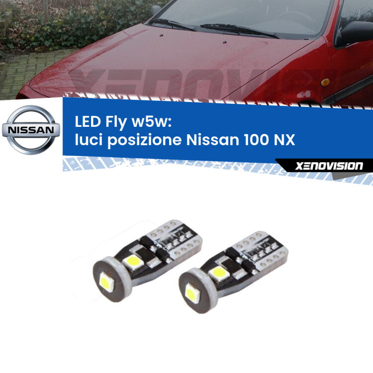 <strong>luci posizione LED per Nissan 100 NX</strong>  1990-1994. Coppia lampadine <strong>w5w</strong> Canbus compatte modello Fly Xenovision.