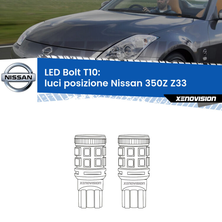 <strong>Luci posizione LED per Nissan 350Z</strong> Z33 2003-2009. Coppia lampade <strong>T10</strong> modello Bolt canbus.