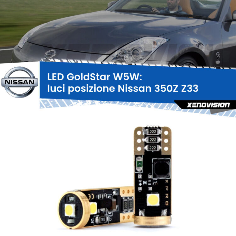 <strong>Luci posizione LED Nissan 350Z</strong> Z33 2003-2009: ottima luminosità a 360 gradi. Si inseriscono ovunque. Canbus, Top Quality.