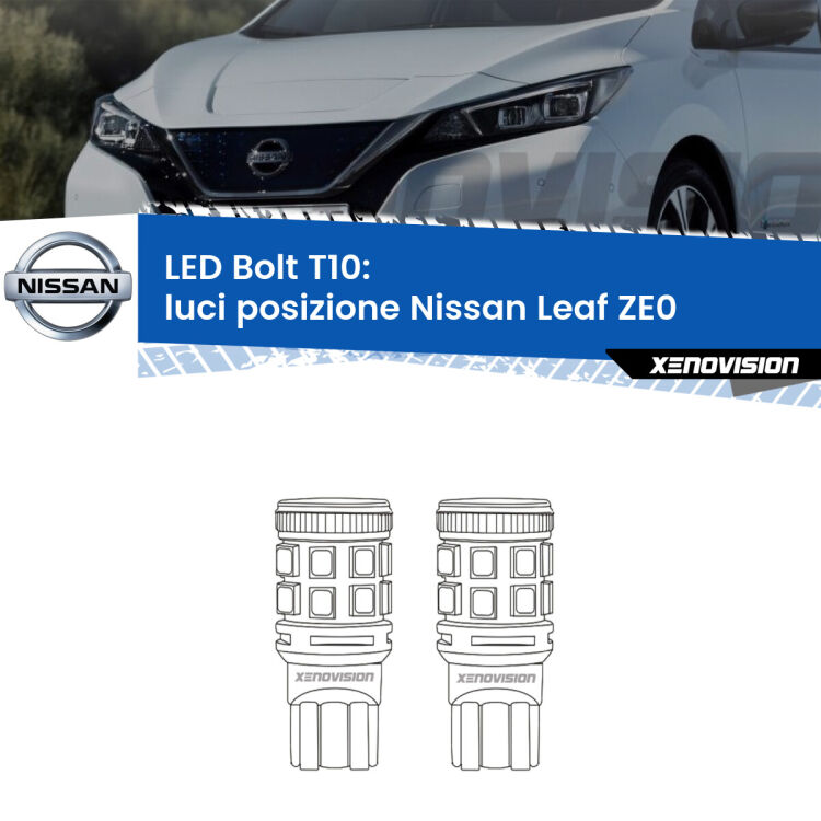 <strong>Luci posizione LED per Nissan Leaf</strong> ZE0 2010-2016. Coppia lampade <strong>T10</strong> modello Bolt canbus.