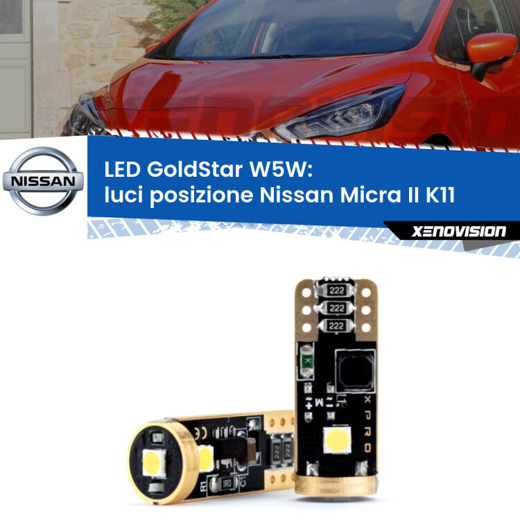 <strong>Luci posizione LED Nissan Micra II</strong> K11 1992-2003: ottima luminosità a 360 gradi. Si inseriscono ovunque. Canbus, Top Quality.