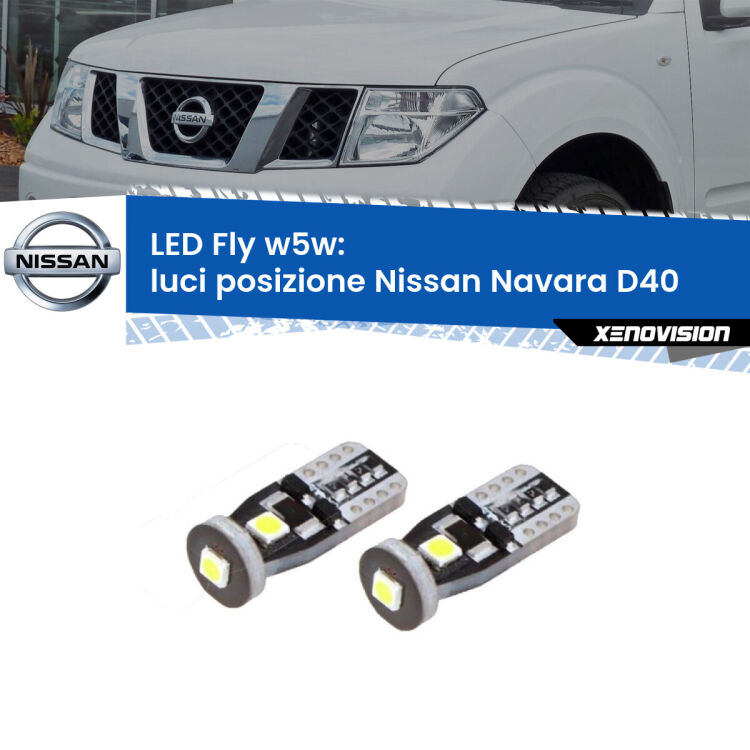 <strong>luci posizione LED per Nissan Navara</strong> D40 2004-2016. Coppia lampadine <strong>w5w</strong> Canbus compatte modello Fly Xenovision.