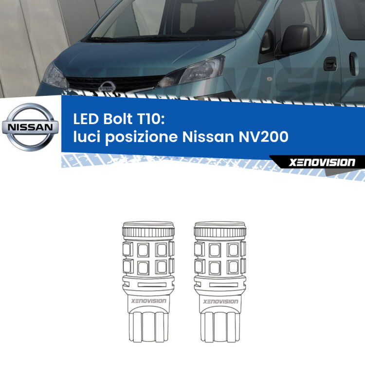 <strong>Luci posizione LED per Nissan NV200</strong>  2010-2019. Coppia lampade <strong>T10</strong> modello Bolt canbus.