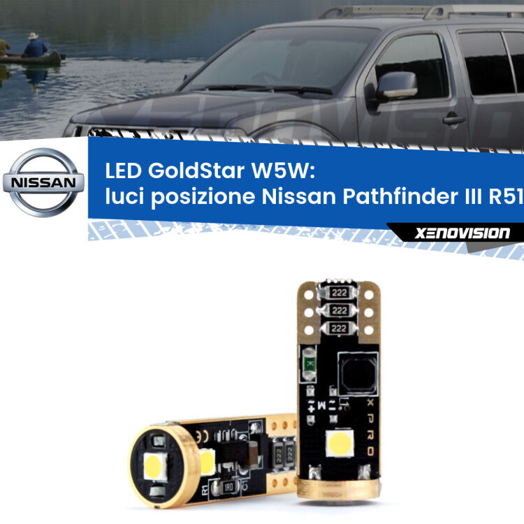 <strong>Luci posizione LED Nissan Pathfinder III</strong> R51 2005-2011: ottima luminosità a 360 gradi. Si inseriscono ovunque. Canbus, Top Quality.