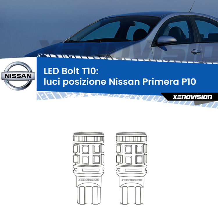 <strong>Luci posizione LED per Nissan Primera</strong> P10 1990-1996. Coppia lampade <strong>T10</strong> modello Bolt canbus.