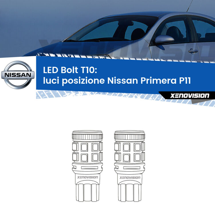 <strong>Luci posizione LED per Nissan Primera</strong> P11 1996-2001. Coppia lampade <strong>T10</strong> modello Bolt canbus.