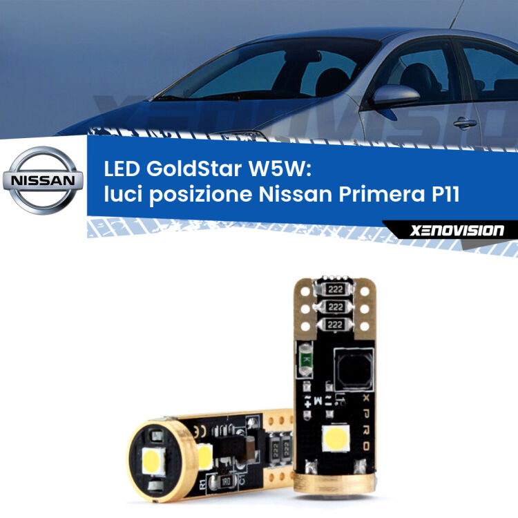 <strong>Luci posizione LED Nissan Primera</strong> P11 1996-2001: ottima luminosità a 360 gradi. Si inseriscono ovunque. Canbus, Top Quality.