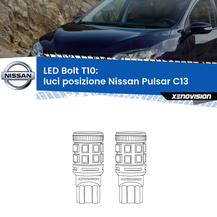 <strong>Luci posizione LED per Nissan Pulsar</strong> C13 2014-2018. Coppia lampade <strong>T10</strong> modello Bolt canbus.