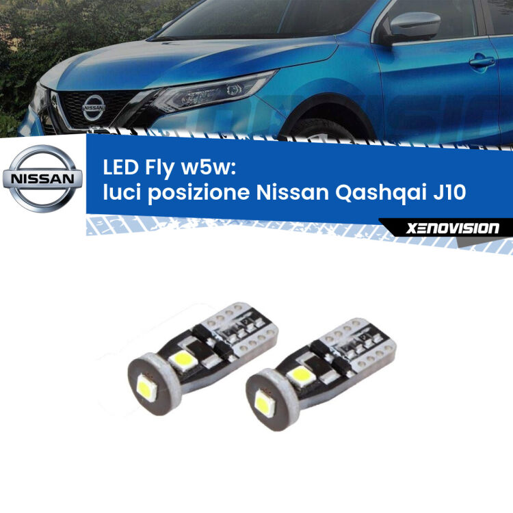 <strong>luci posizione LED per Nissan Qashqai</strong> J10 2007-2013. Coppia lampadine <strong>w5w</strong> Canbus compatte modello Fly Xenovision.